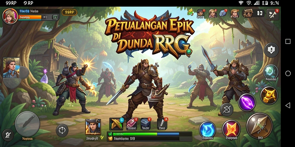 Screenshot utama <strong>99RP</strong> menampilkan aksi pertarungan RPG yang dinamis dan menarik.
