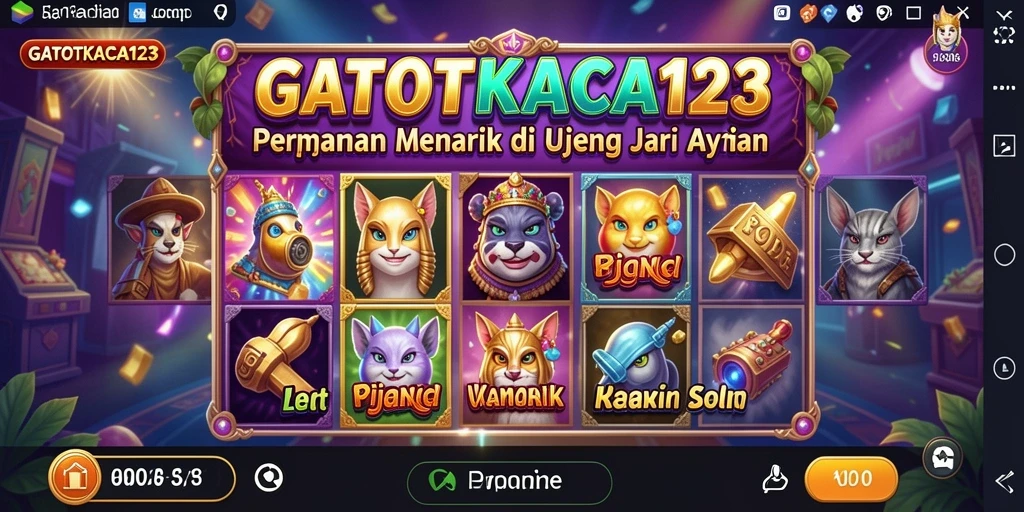 Tampilan menarik gameplay GATOTKACA123 dengan simbol-simbol slot yang berwarna-warni.