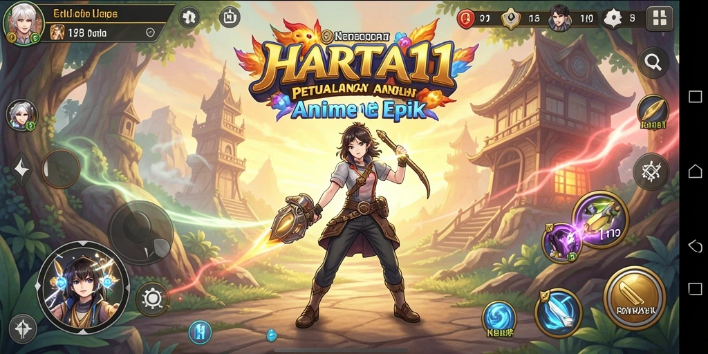 Tampilan gameplay HARTA11 yang epik dan karakter yang menarik.
