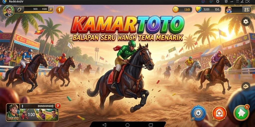 Tampilan gameplay KAMARTOTO dengan mobil balap yang cepat di jalur menantang.